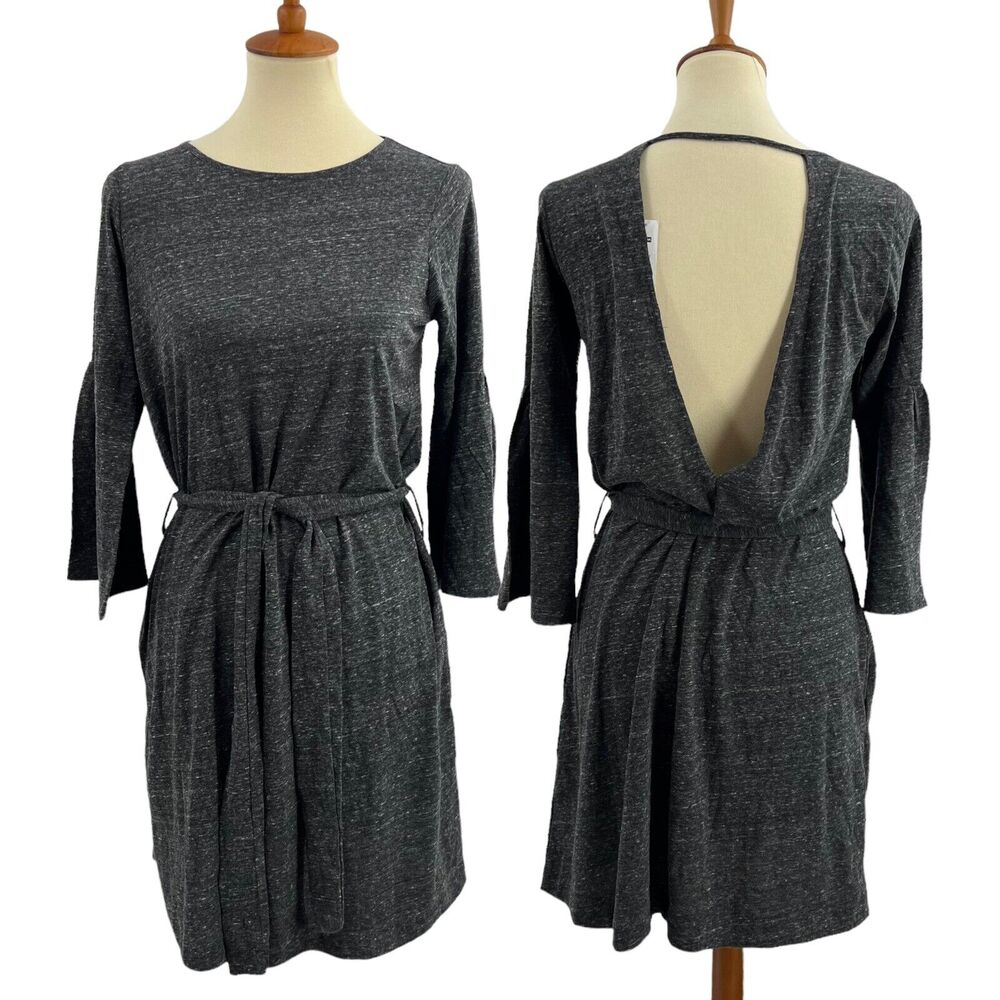 LAMade Grey Bell Sleeve V Back Knit‎ Dress New Size Small